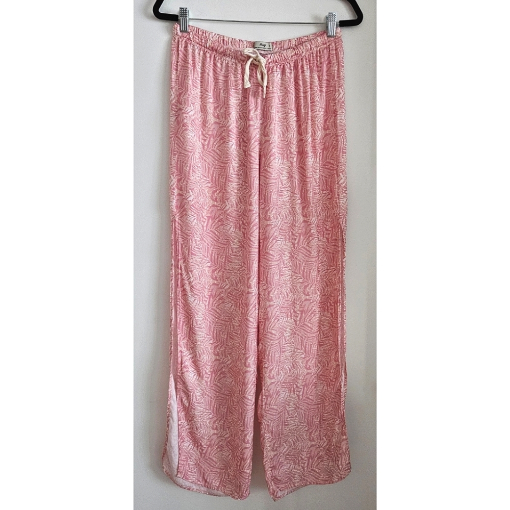 Maaji Wide Leg Side Slit Pants Pink Palm Tree Beach Resort Swim Cover Up Small